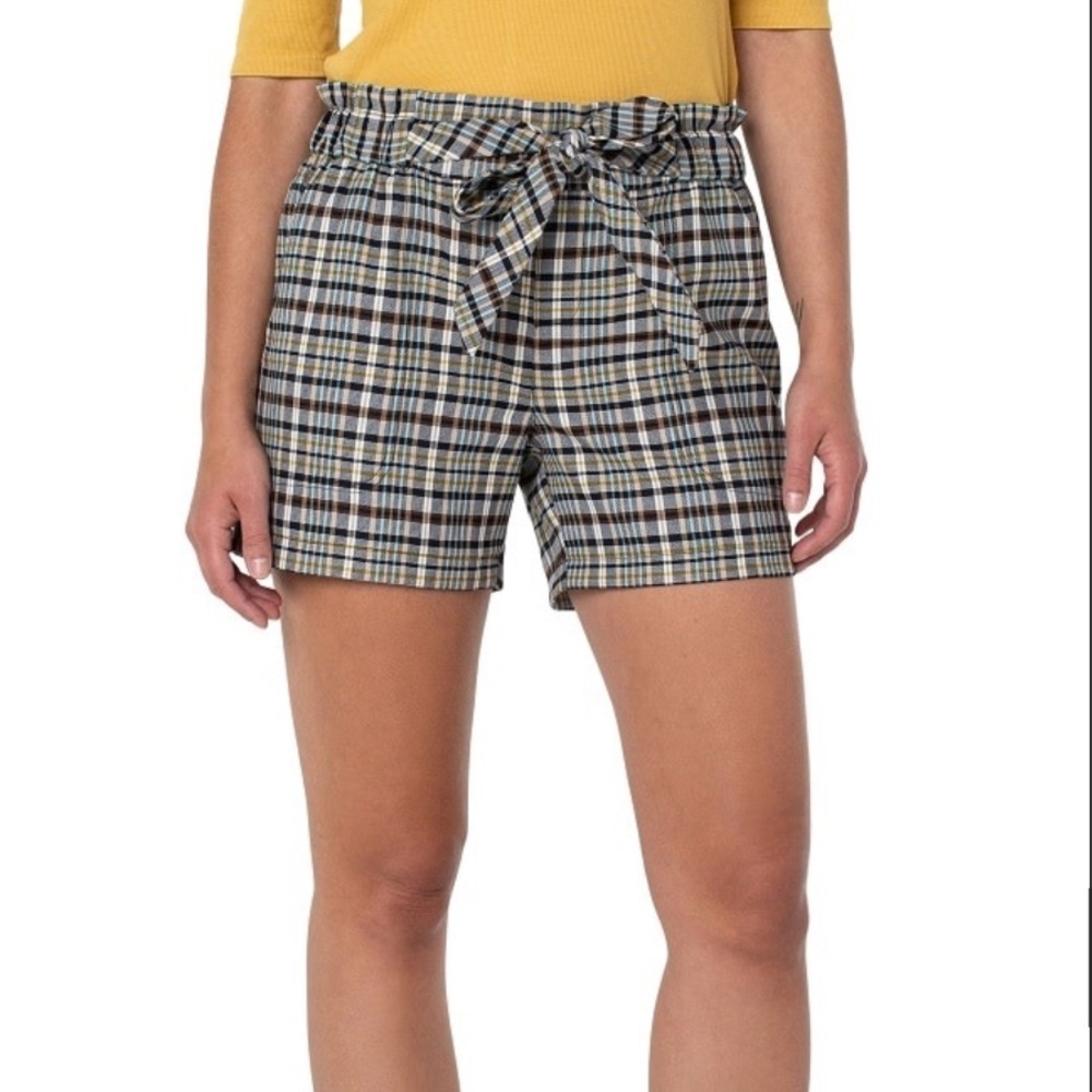 NWT Liverpool Preppy Plaid 5” Shorts Tie Waist Multicolor Academia Broad Weave